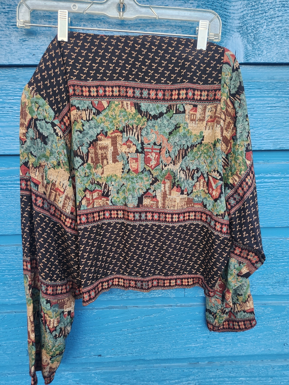 Karen Kane Black Multicolor Scenic Print Cropped Blazer - Picture 6 of 10